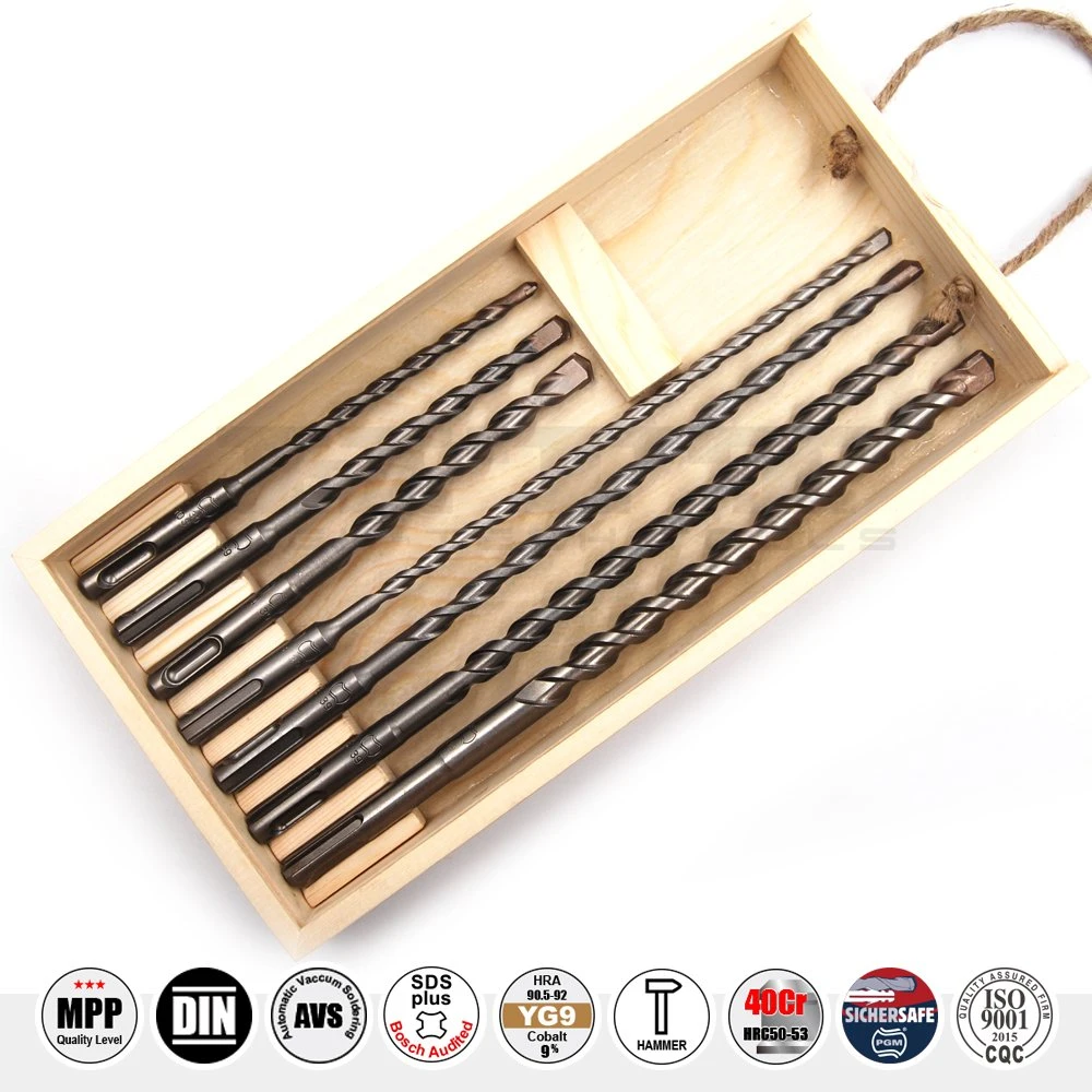 Pgm Calidad Premium 7pcs Juego de brocas para martillo SDS plus en el cuadro de bambú para hormigón, perforación de cemento piedra ladrillo