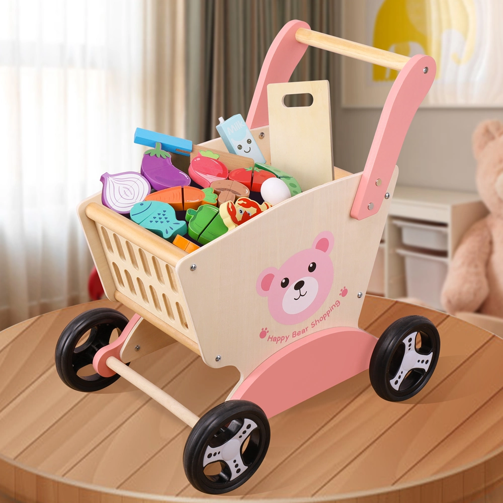 Wooden Bear Shopping Cart Kids Education