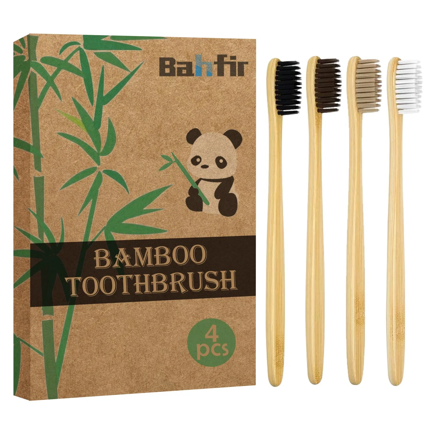 فرشاة الأسنان المصنوعة من الخيزران المجموعة 4 قطع خشبية عضوية صديقة للبيئة وطبيعية فرشاة الأسنان