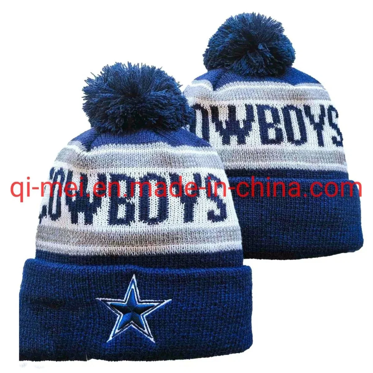 2022 Cowboys 100th Season Dallas Blue Grey POM Sport Knit Hats Beanies