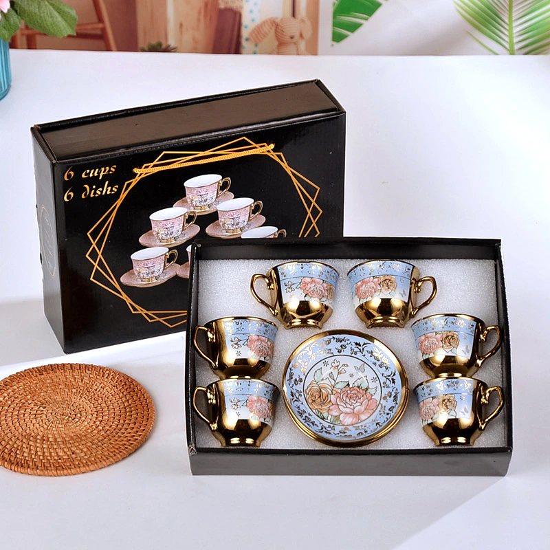 Chinese Flower Cup and Dish Tea Set Factory Price Ceramic Tableware Ceramic Coffee Mug Set Event Gift