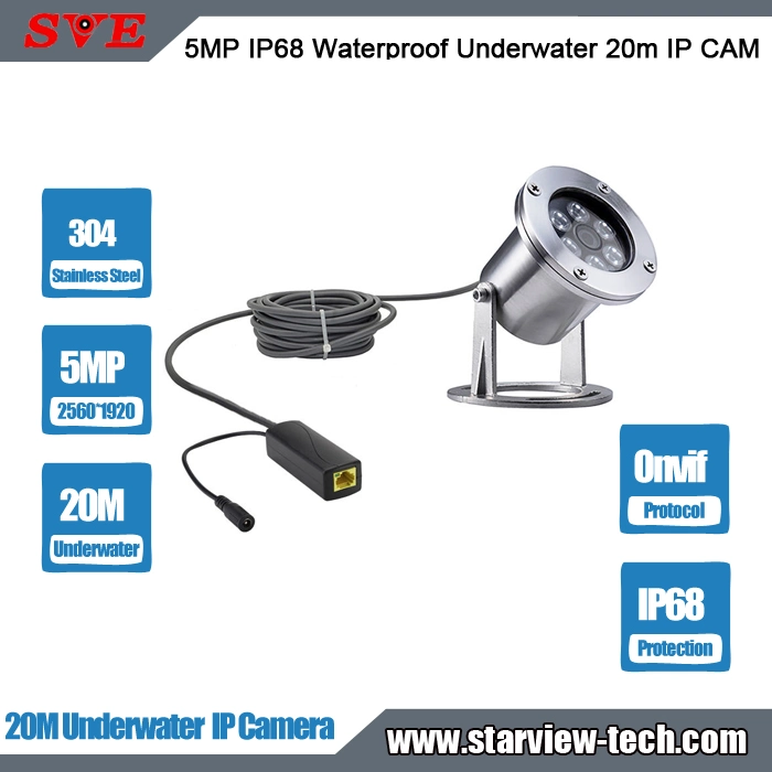 5MP IP68waterproof Submarino 20m 304 Piscina de agua dulce de acero inoxidable Cámara de seguridad