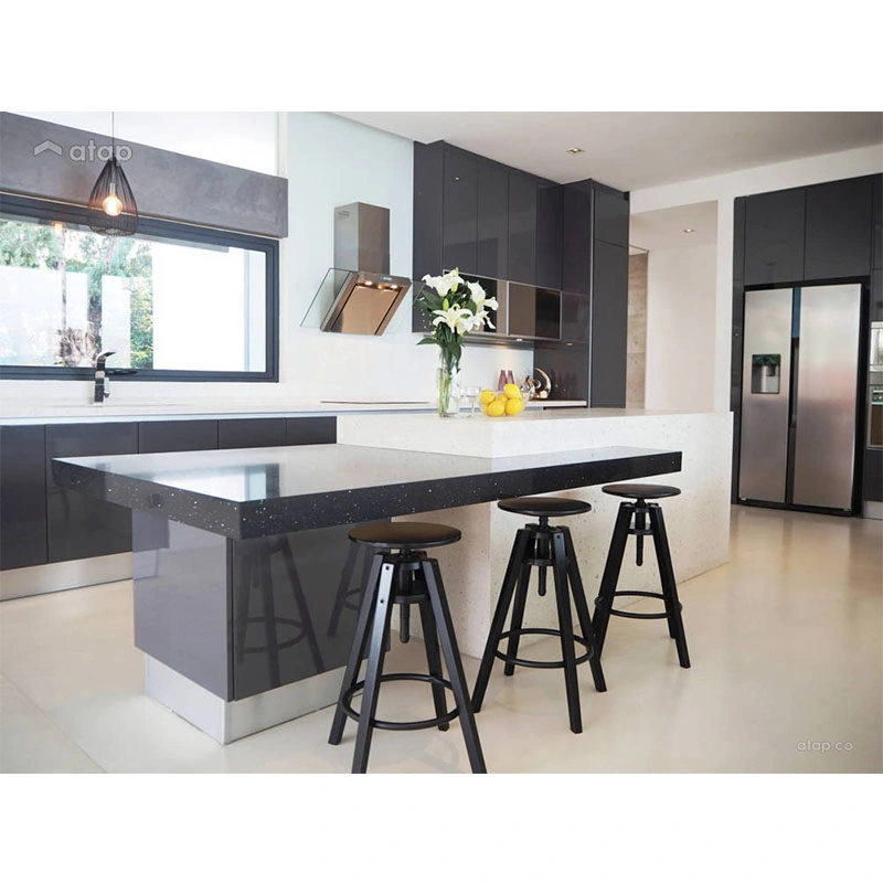 China Cheap Modern Style Stainless Steel Double Doors Kitchen Cabinet and Matte Glass Kitchen Cabinet