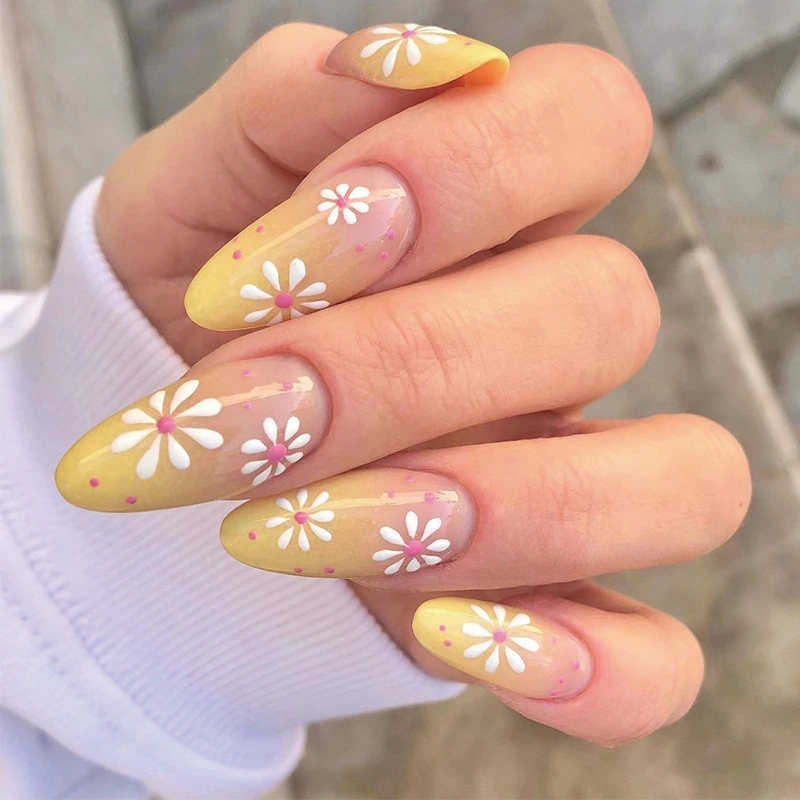 Flower Nail Art Stickers 5D Embossed Nail Decals Spring Daisy Nail Art Design Self Adhesive Nail Supplies White Yellow Colorful Flower Nail Stickers for Women M