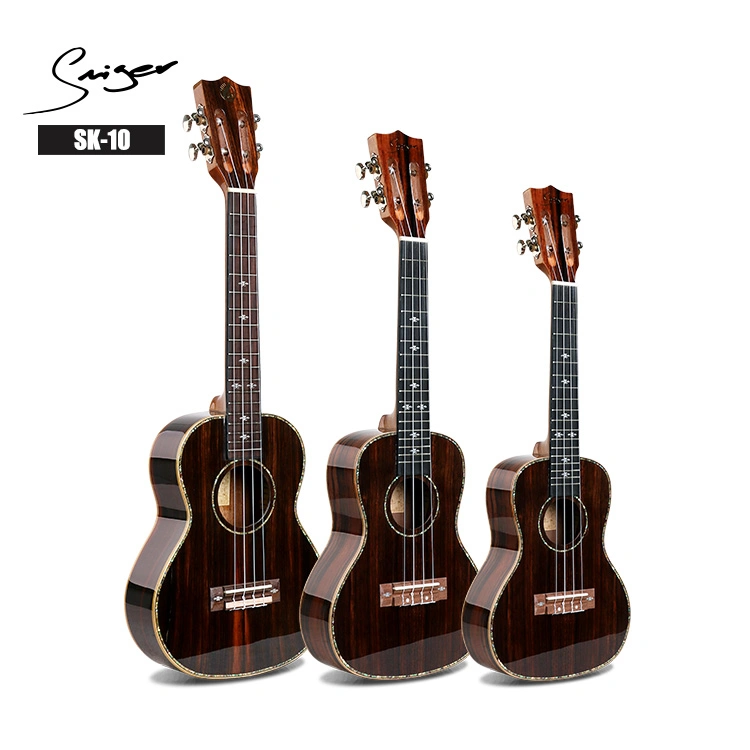 Popular Gloss Black Ebony Wood Ukulele with Abalone Binding Sk-10