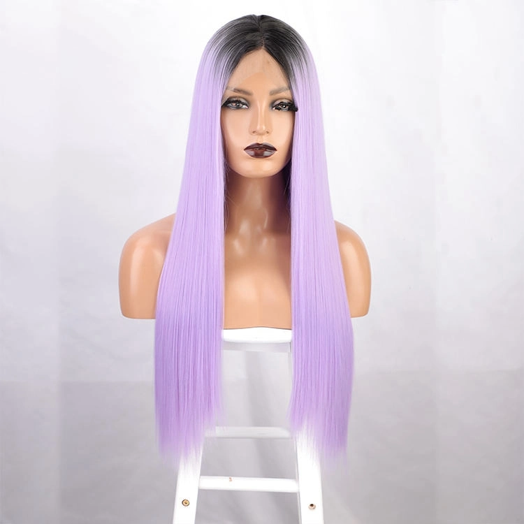 Long Straight Synthetic Wig Ombre Purple Hair for Women