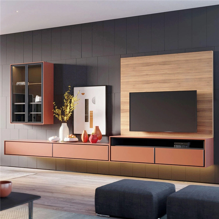 Latest Fashion Modern TV Cabinet Wall Mount Set New Design Lights Modern Furniture Cabinets TV Table Stands Luxury TV Stand with Cafe Table and Cabinet