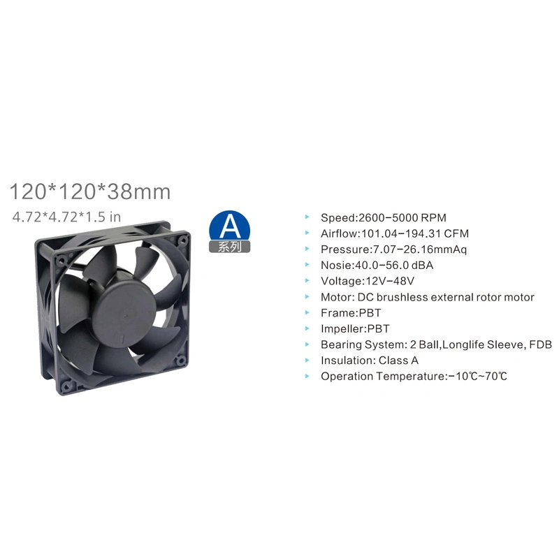 120*120*38mm 4inch Industrial Control Equipment Manufacturers OEM DC Ventilation Axial Cooling Fan