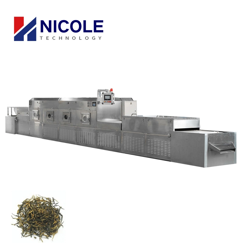 CE Automatic PLC Industrial Continuous Tunnel Conveyor Belt Food Nut Condiments Spices Tea Leaves Drying Sterilization Microwave Oven Dryer Machine