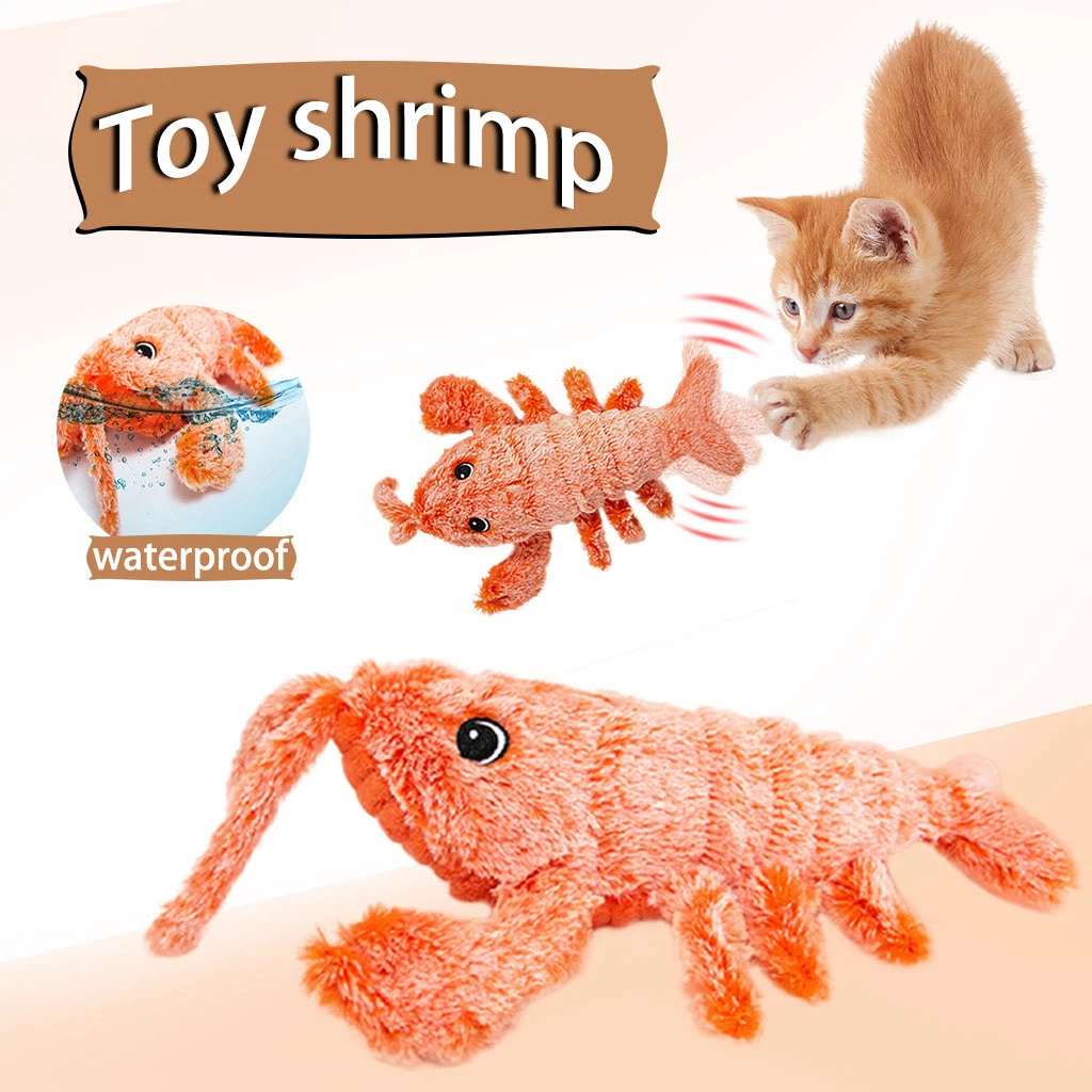 Funny Jumping Shrimp Plush Cat Dog Electric Simulation Lobster Pet Toys