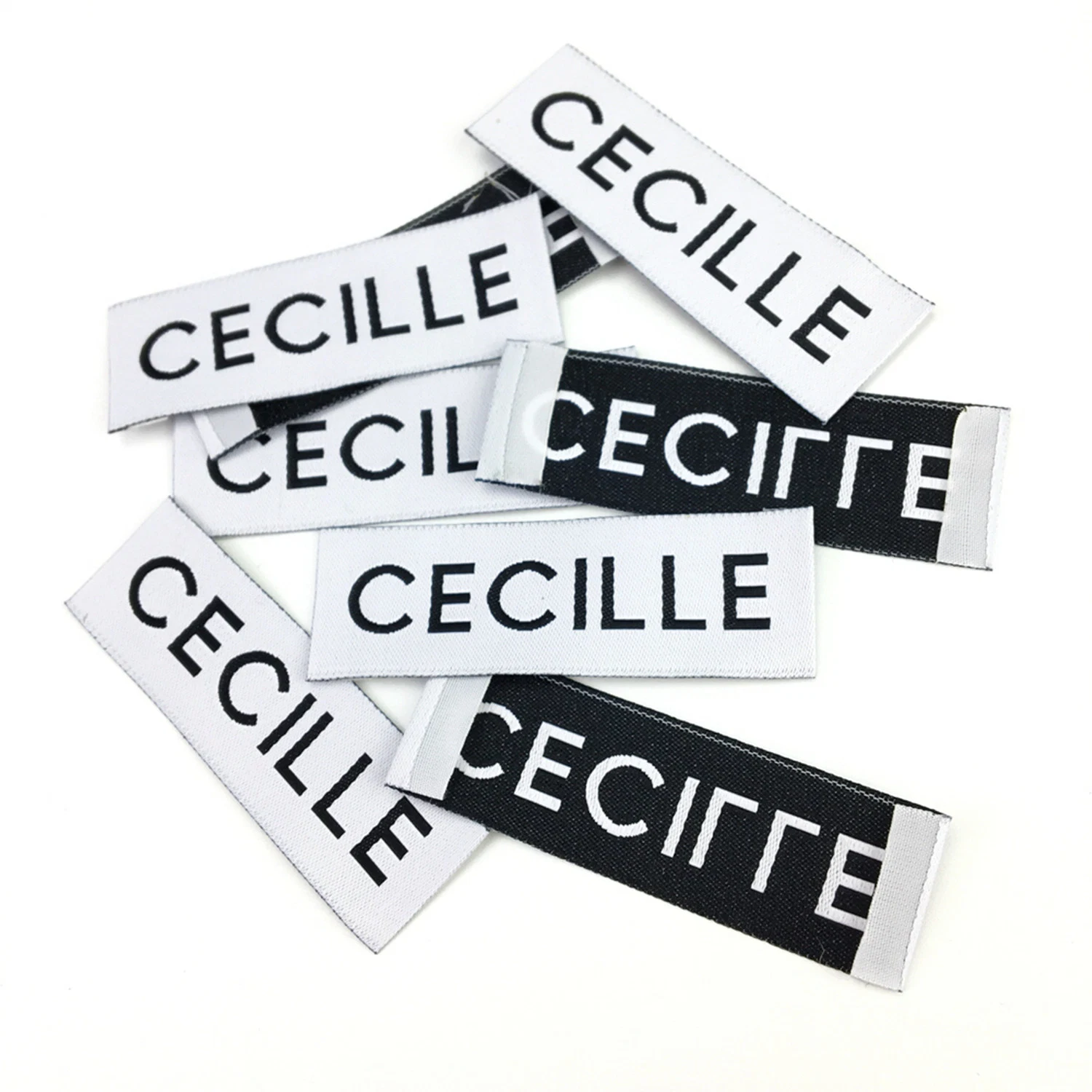 Sew on Custom Private Name Logo High Density End Folded Etiquette Textile Woven Labels