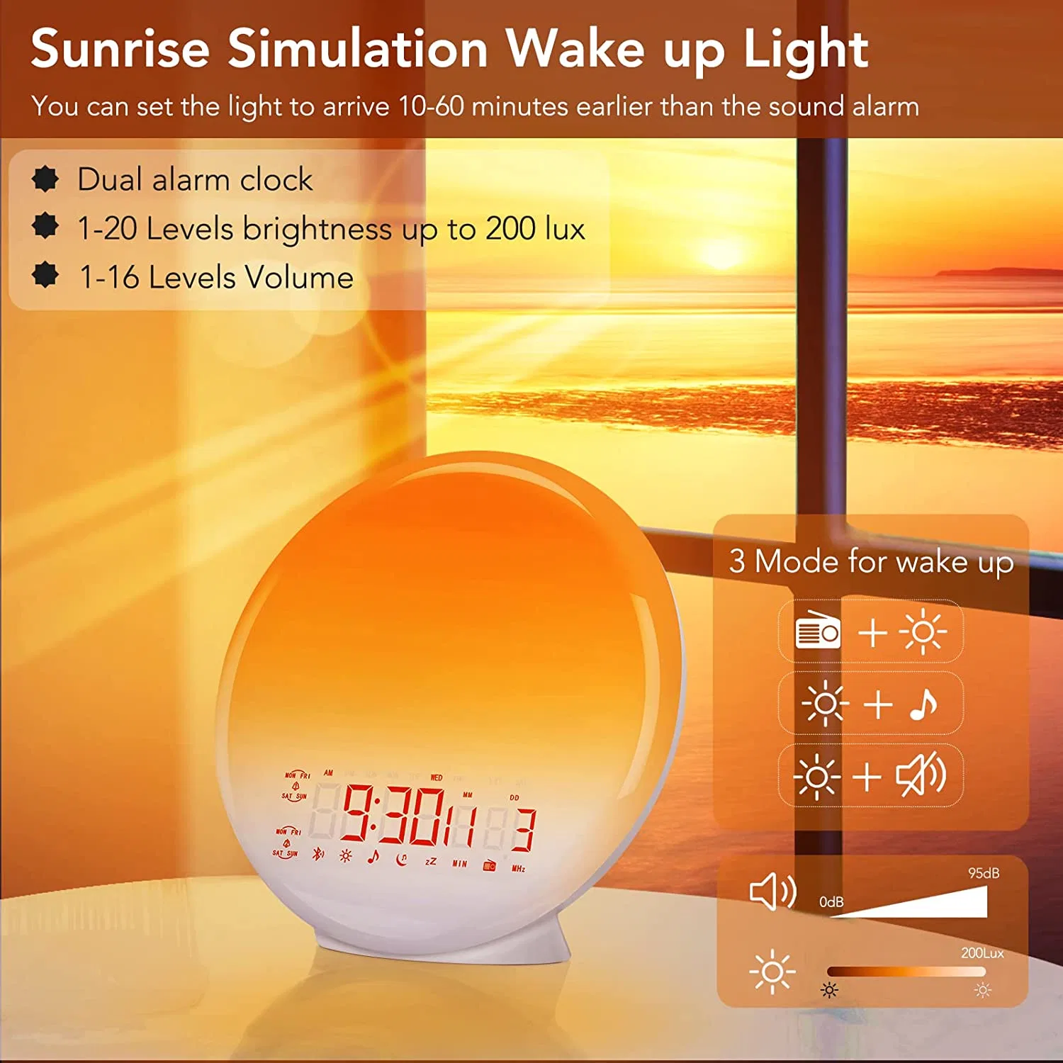 Helius WiFi Weckwecker 7 Farben Sonnenaufgang Sonnenuntergang Simulation Tuya APP Steuerung LED Smart Home Beleuchtung Nachtlicht Tabelle