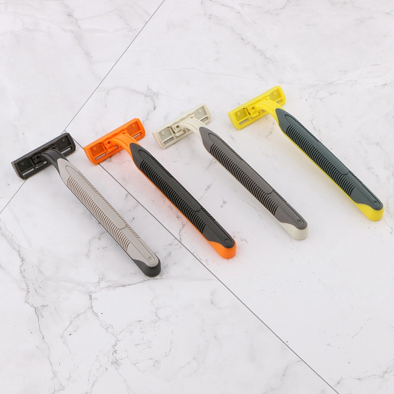 D328L Manufacture Cheap Price Rubber Handle Twin Blade Disposable Shaving Razor