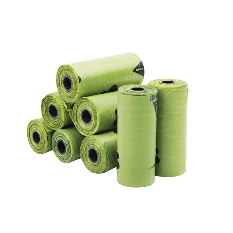 Free Sample Cheap Price Green Biodegradable Compostable Disposable Pet Dog Waste Poop Plastic Garbage Bag Rolls with Dispenser