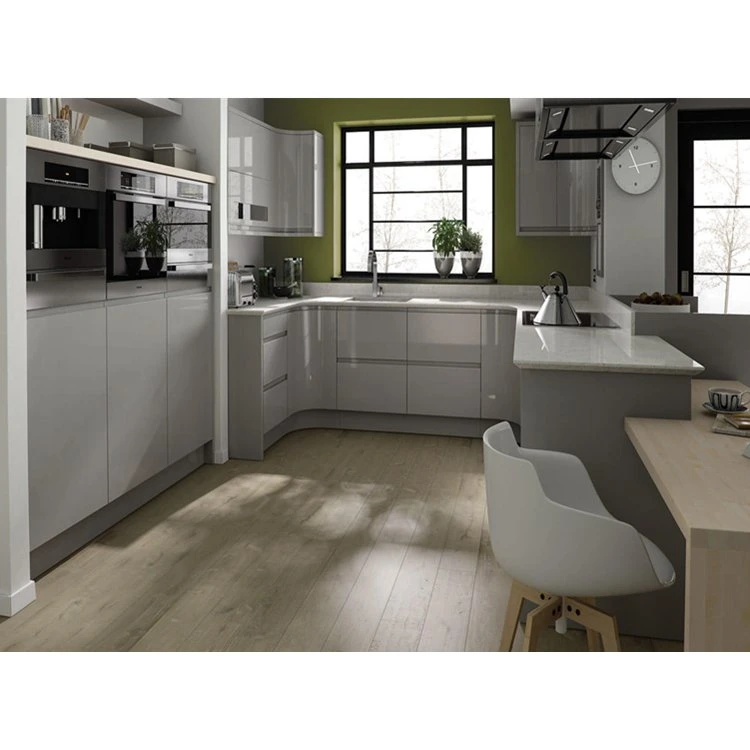 Gray Glossy Ready Made Modern Custom Modular Kitchen Cabinet Design