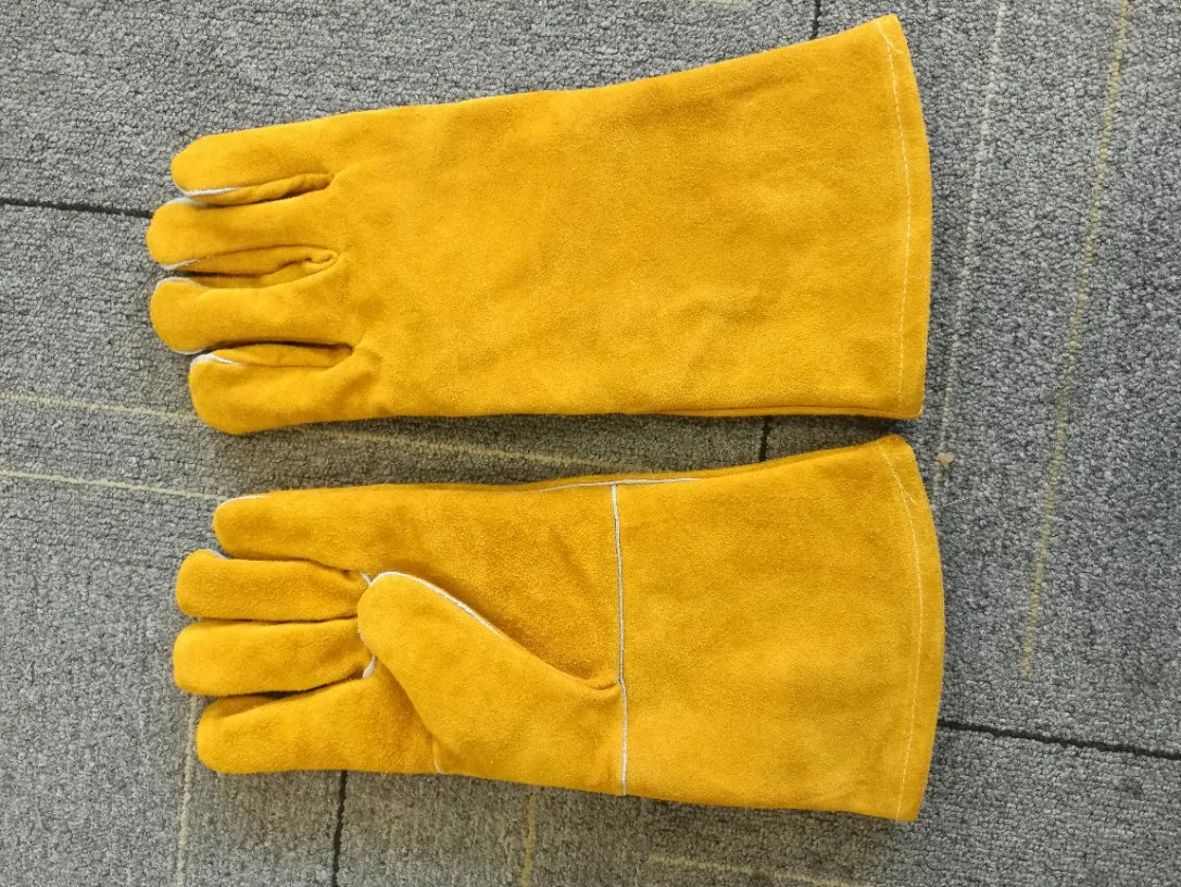 CE En388 En407 Flame Heat Resistant Yellow Split Leather Welder Gloves 14'' 16''welding Safety Gloves