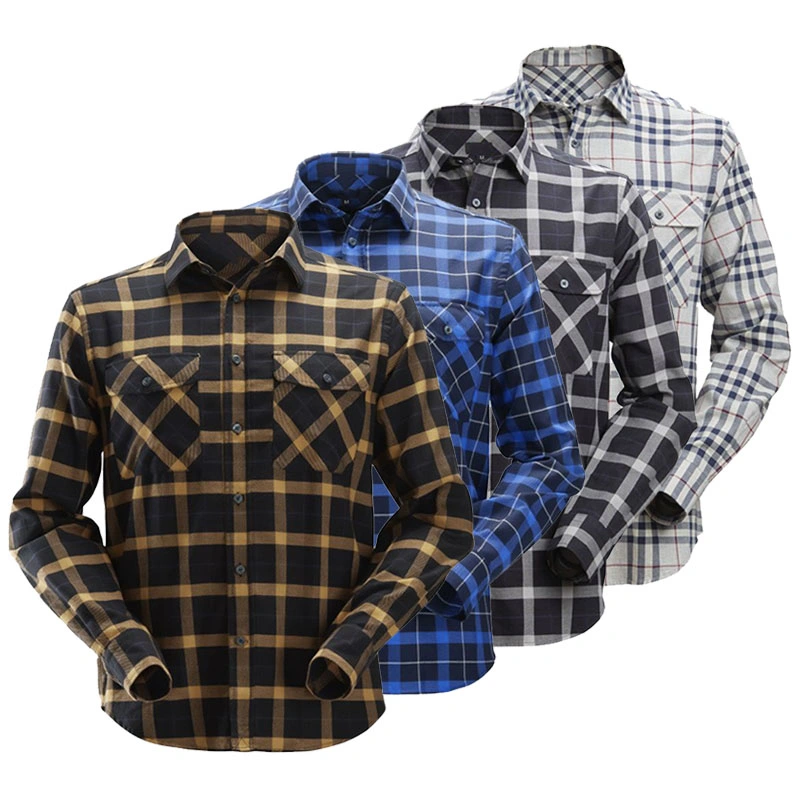 Men Long-Sleeve Flannel Shirt Casual Plaid Long Sleeve Polo