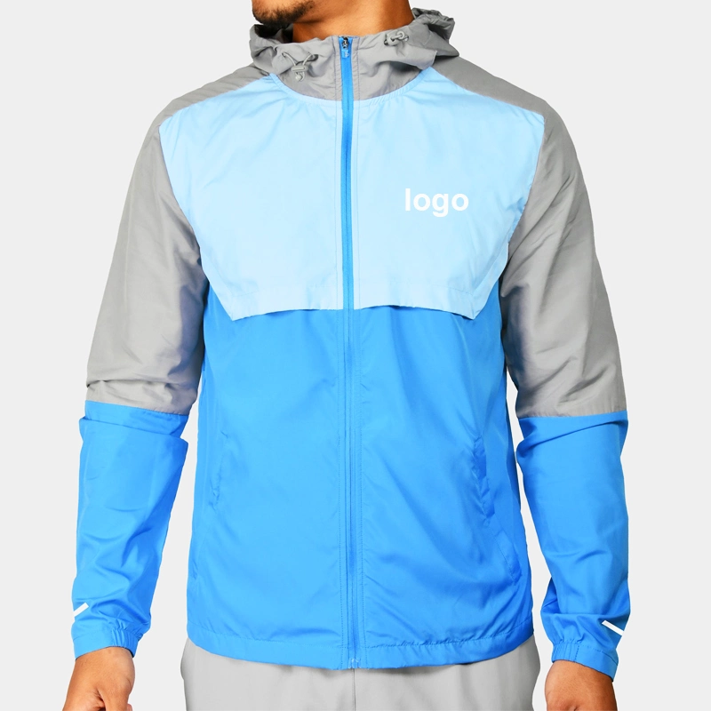 Jaquetas corta-vento esportivas masculinas com zíper e bloco de cores personalizado.