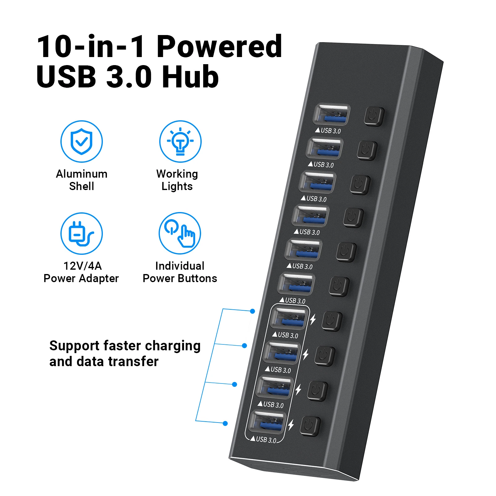 USB3.0 Docking Hub Multifunctional 10 in 1 Splitter Independent Switch Large Current