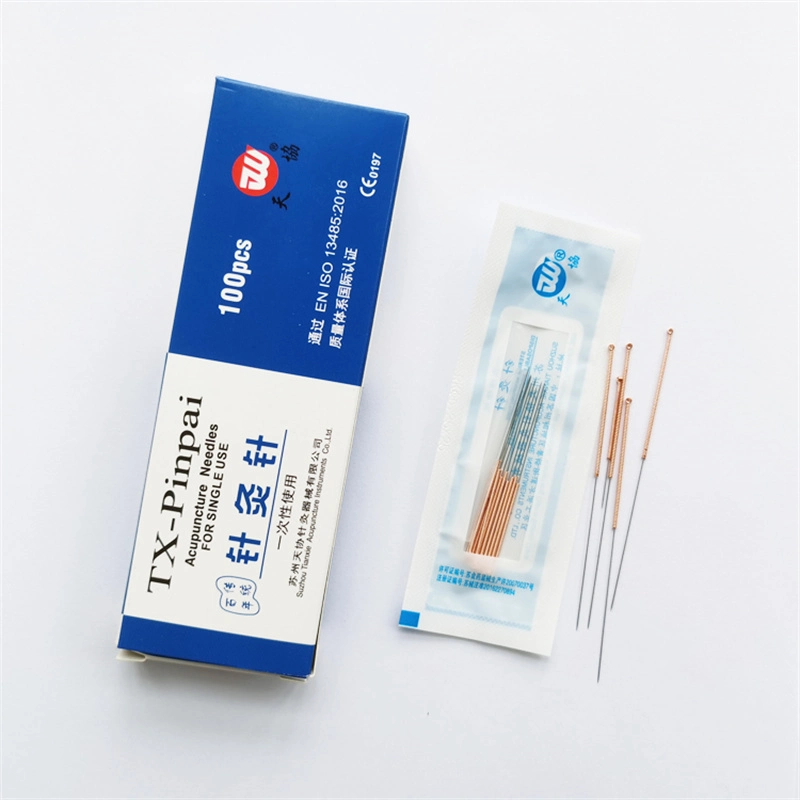 Medical Health Dry Needle Tianxie Disposable Sterile Copper Wire Handle Acupuncture Needles with Plastic Bag Packing