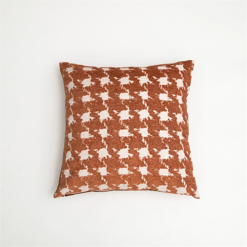 Hotel Bedding Modern High Precision Jacquard Woven Cotton Polyester Houndstooth Upholstered Terra Red Copper Geometric Figure Pillow Cushion