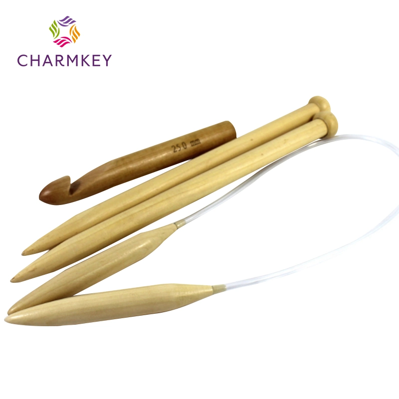 Bamboo Handle Wooden Single Pointed Carbonized Knitting Needles Set