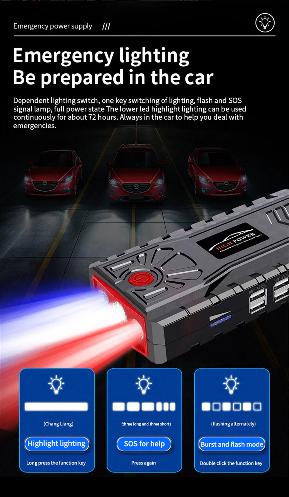 21000mAh portable multifonction 12V Batterie au Lithium voiture Jump Starter