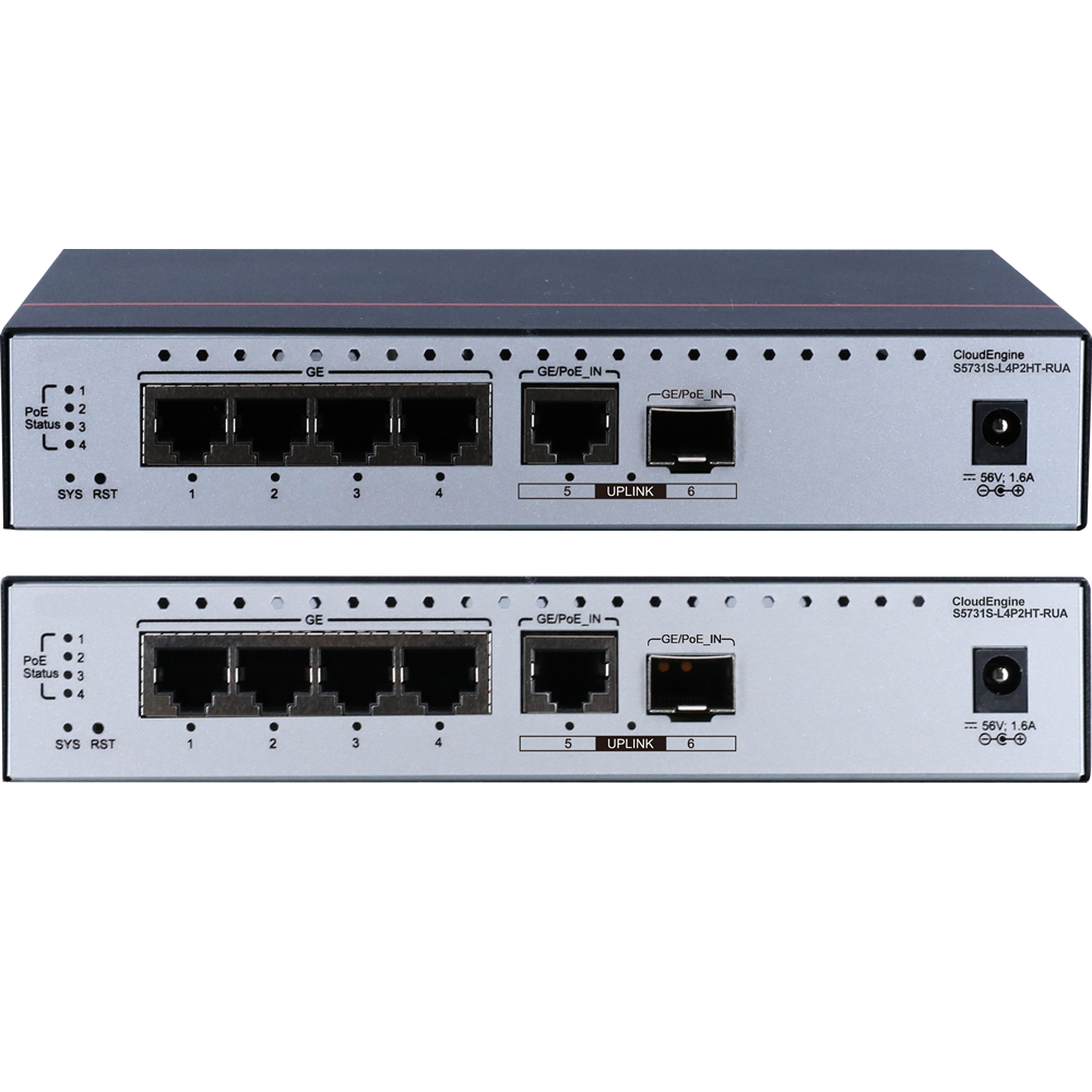 S5731s-L4p2ht-Rua Network Switches 4*10/100/1000base-T Ports, Poe++, 1*Ge Hybrid Optical-Electrical SFP Port, 1*10/100/1000base-T Port