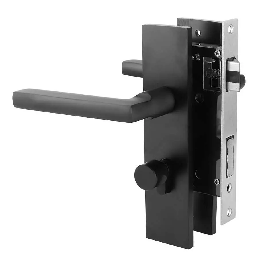 Poignée de porte en alliage en aluminium noir de poignée de porte de sécurité universel paire épaissie de verrouillage de poignée du panneau de matériel de ménage de serrure de porte