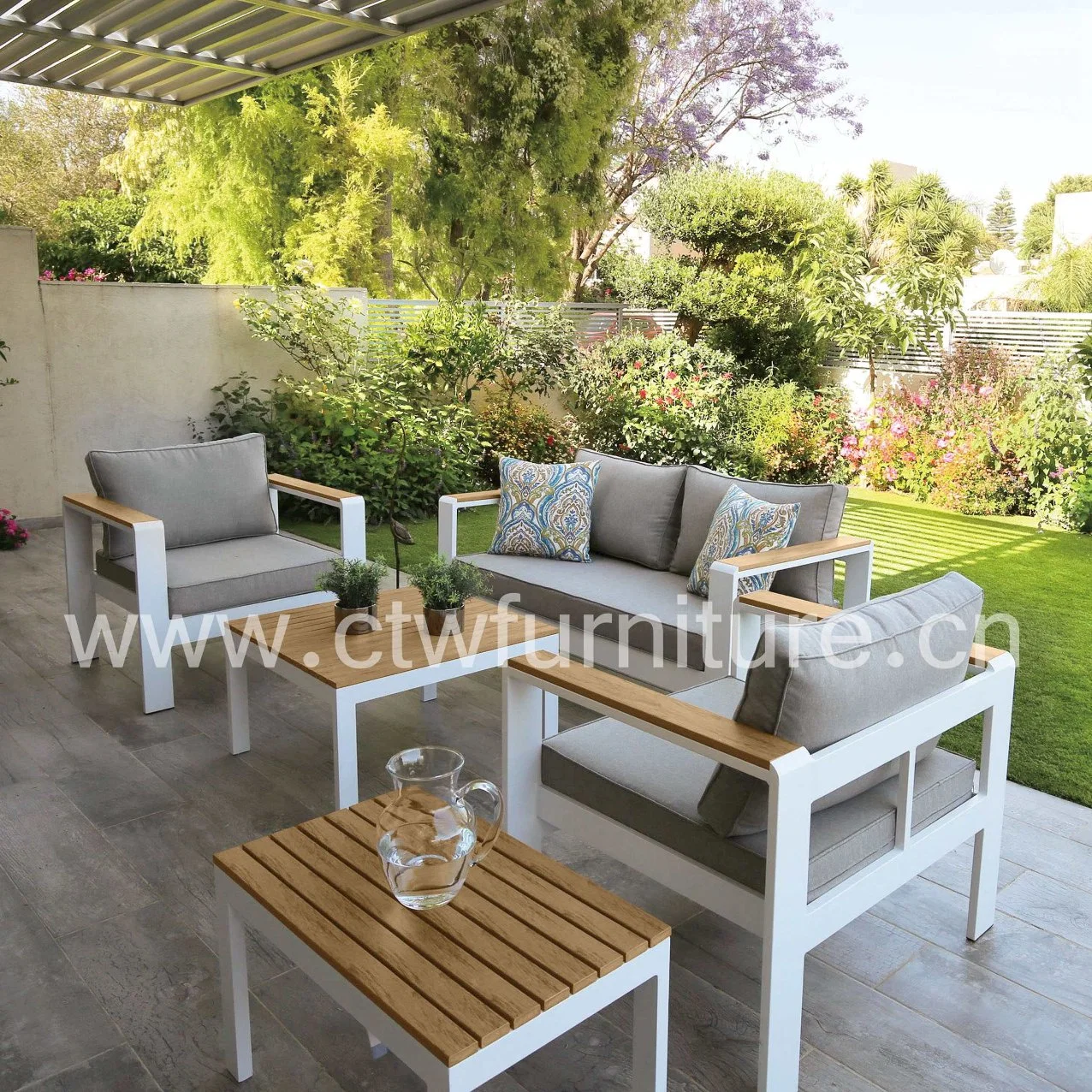 Пластик Дерево-алюминиевый каркас диван Мебель сад Открытый балкон диван