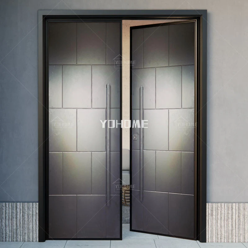 Yohome OEM Porte en acier pour préadolescents Porte d'entrée principale en métal Portes doubles modernes Porte d'entrée extérieure en bois Porte de sécurité avant double en fonte d'aluminium Portes doubles avant en bois.