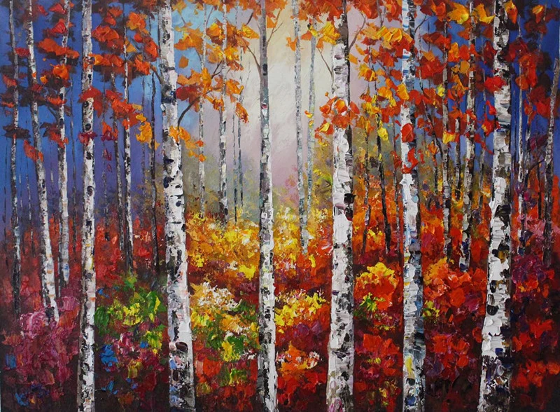 Handmade Forestry Birch Landscape Canvas Wall Art Prints Oil Paintings