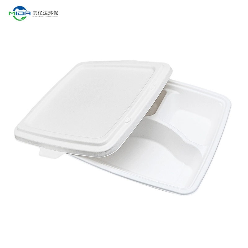 Biodegradable Sugarcane Bagasse Tays 3 Compartment Tray Used Restaurant Plates Cutlery Dinner Plate Bagasse Bowl Dinner Set for School and Children