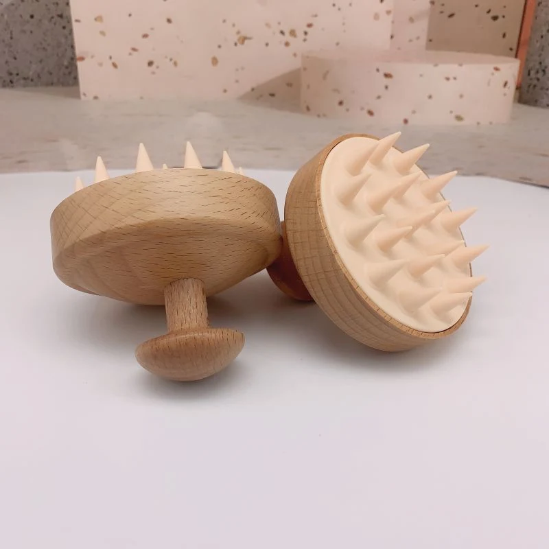 Wooden Hair Brush Massaging Shampoo of Rubber Material