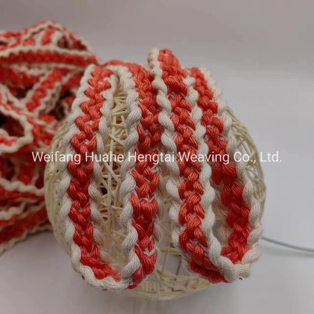 Spot Pattern Braid Lace Red and White Stripe Braid