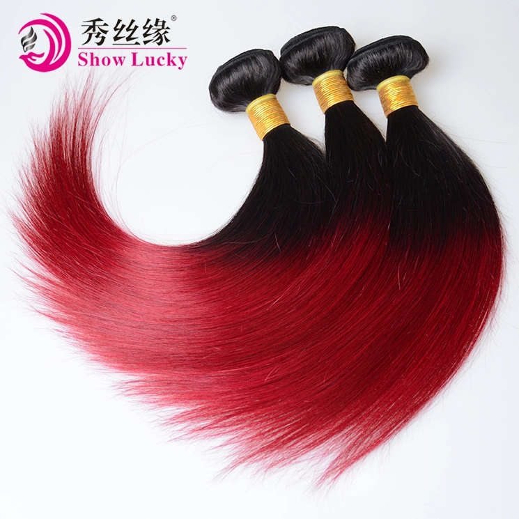 Grade 9A Two Tone Colored 1b/Burgundy Brazilian Virgin Human Hair Weft Straight Remy Ombre Hair Products