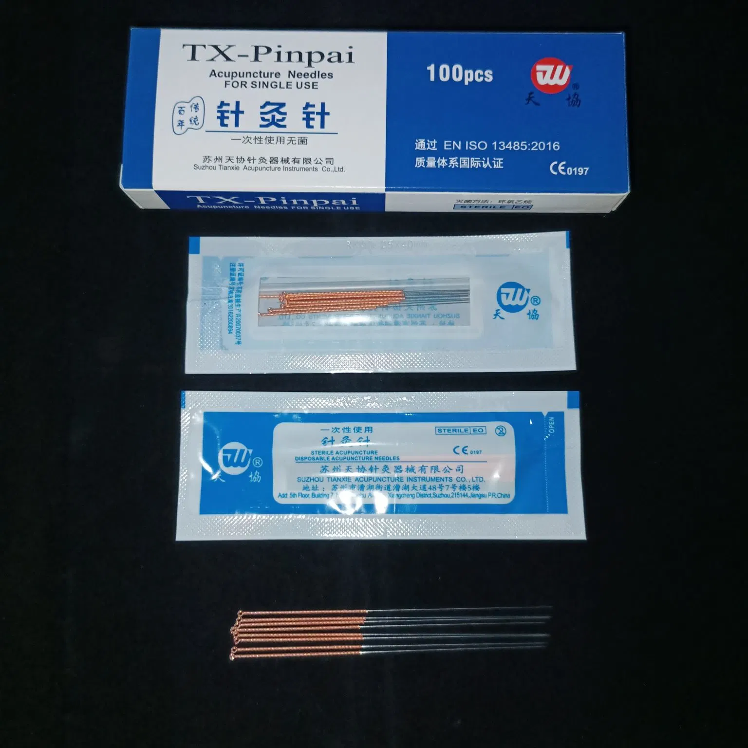 Tianxie Brand Factory Manufacturing Disposable Copper Handle Sterile Acupuncture Needle with Plastic Bag Packing