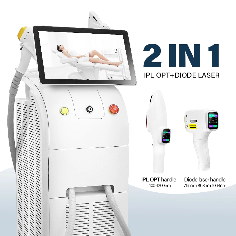 جهاز ليزر ثنائي القطب متعدد الوظائف للعناية بالبشرة ثنائي في 1 IPL لماكينة إزالة الشعر الجميلة