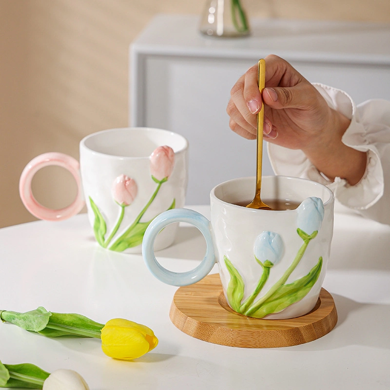 Taza de cerámica de Ins Tulip regalo taza de café de la copa de los países nórdicos la belleza de alto valor de la Copa de Desayunos