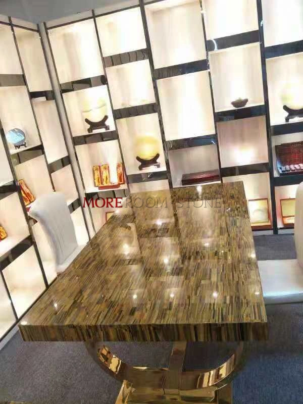 Luxus Stein Slab Retangle Küche Arbeitsplatte und Tischplatte Design Gelber Stein Mit Tigerauge