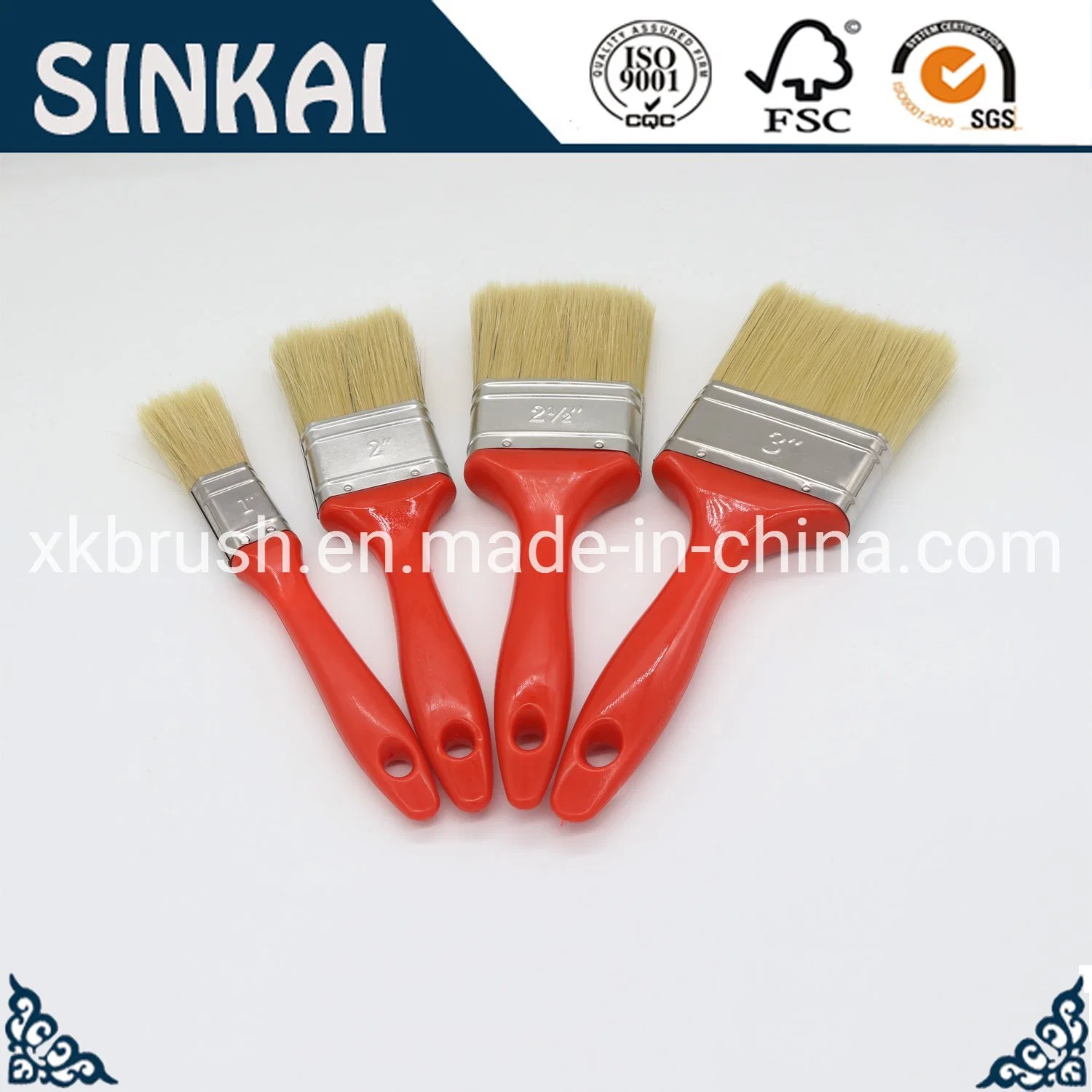 Good Quality White Bristle Material with Red Plastic Handle Paint Brush