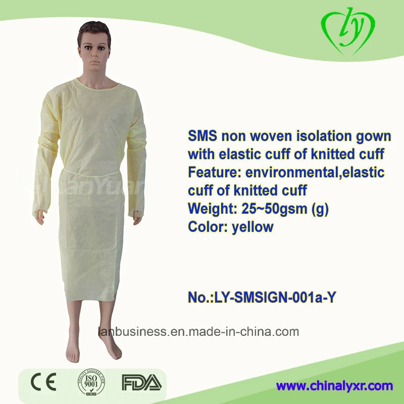 Waterproof SMS Disposable Non-Woven PP PE Sterile Hospital Isolation Gown