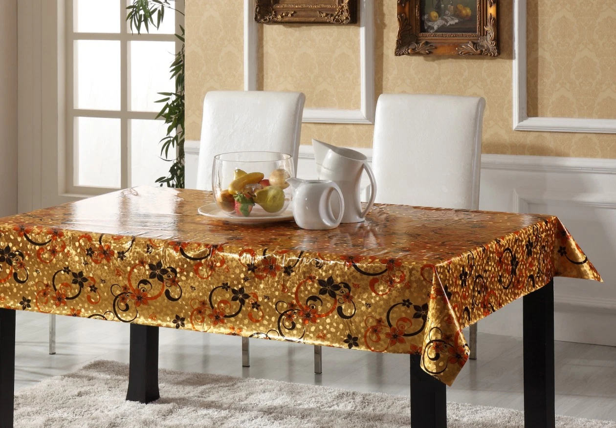 Hot Sale Printed and Double Side Gloden Embossed PVC Tablecloth&#160;