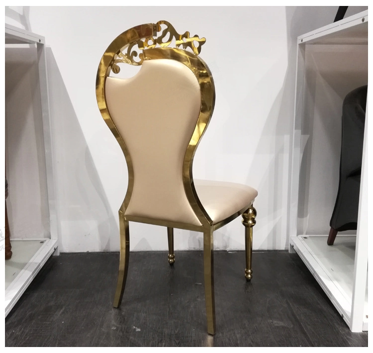 Factory Sales of Stainless Steel Dining Chair, Small Waist Corolla Wedding Chair, Gold Upholstered Back Banquet Restaurant Chair