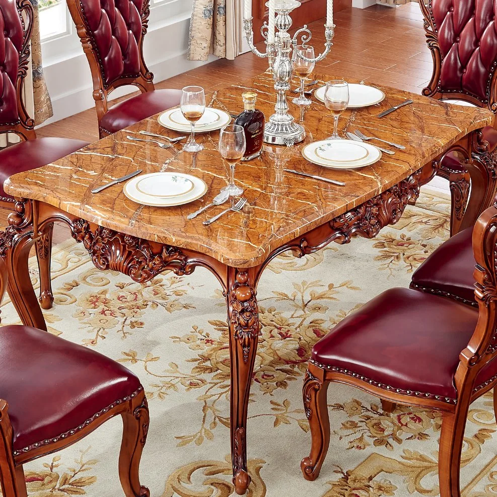 Muebles de comedor con mesa de comedor de madera y silla de cuero