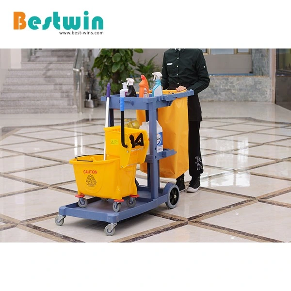 Plastic Commercial Janitorial Cart Housekeeping Cleaning Trolley