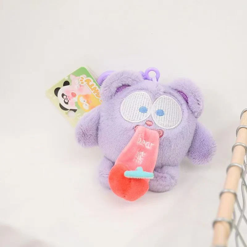 Cartoon Long Tongue Funny Monster Plush Pendant Cute Bear Keychain Student Backpack Accessories Gift