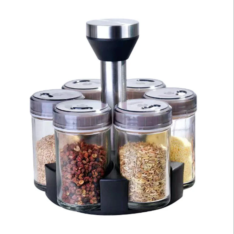 Kitchen European Rotary 3 PCS 304 Stainless Steel Spice Container Seasoning Bottles Set Revolving Spice Rack