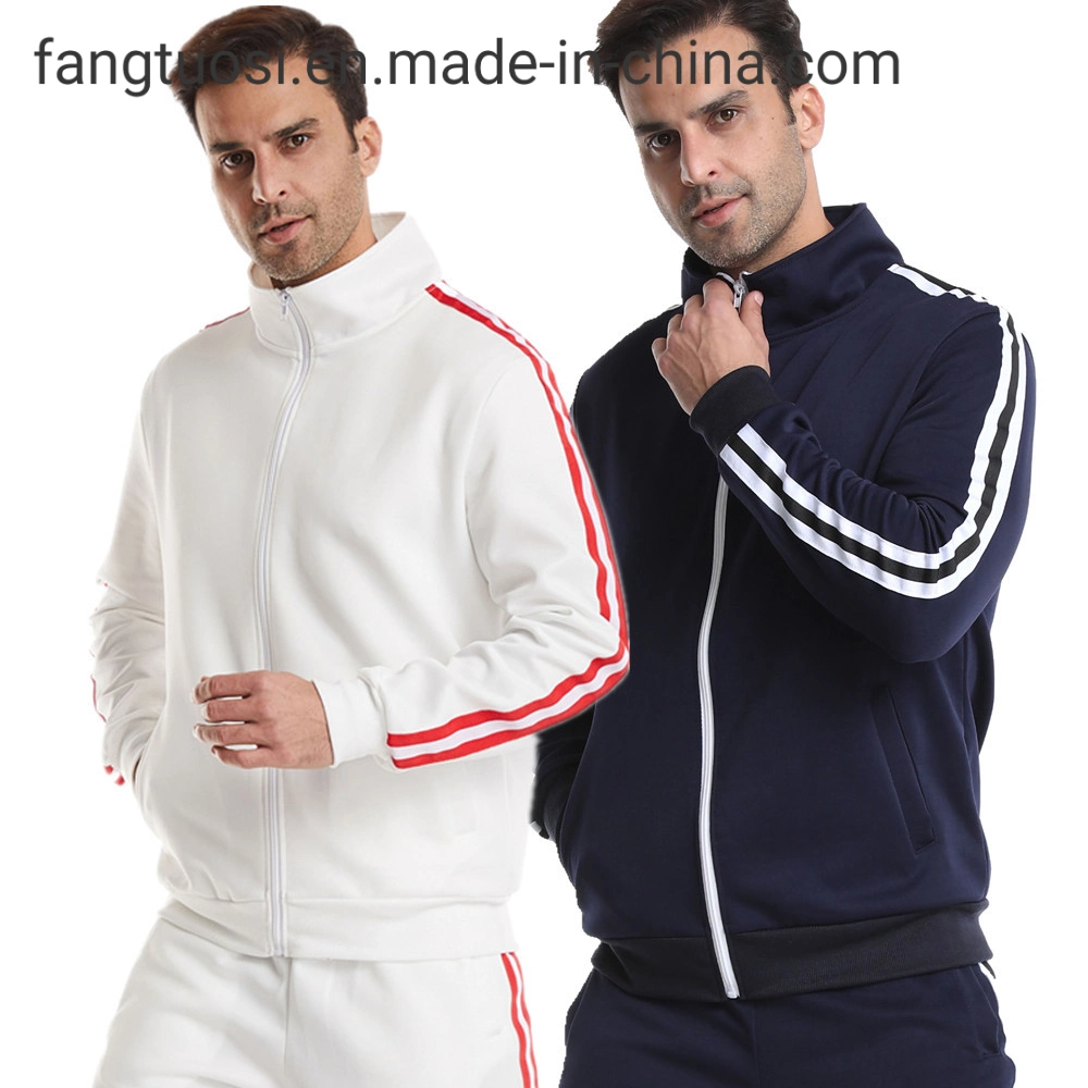 Faible MOQ Vêtements de sport de fitness de couleur unie Vêtements de sport de course d'entraînement Vêtements de sport de fitness Veste de sport à fermeture éclair complète pour homme avec poches