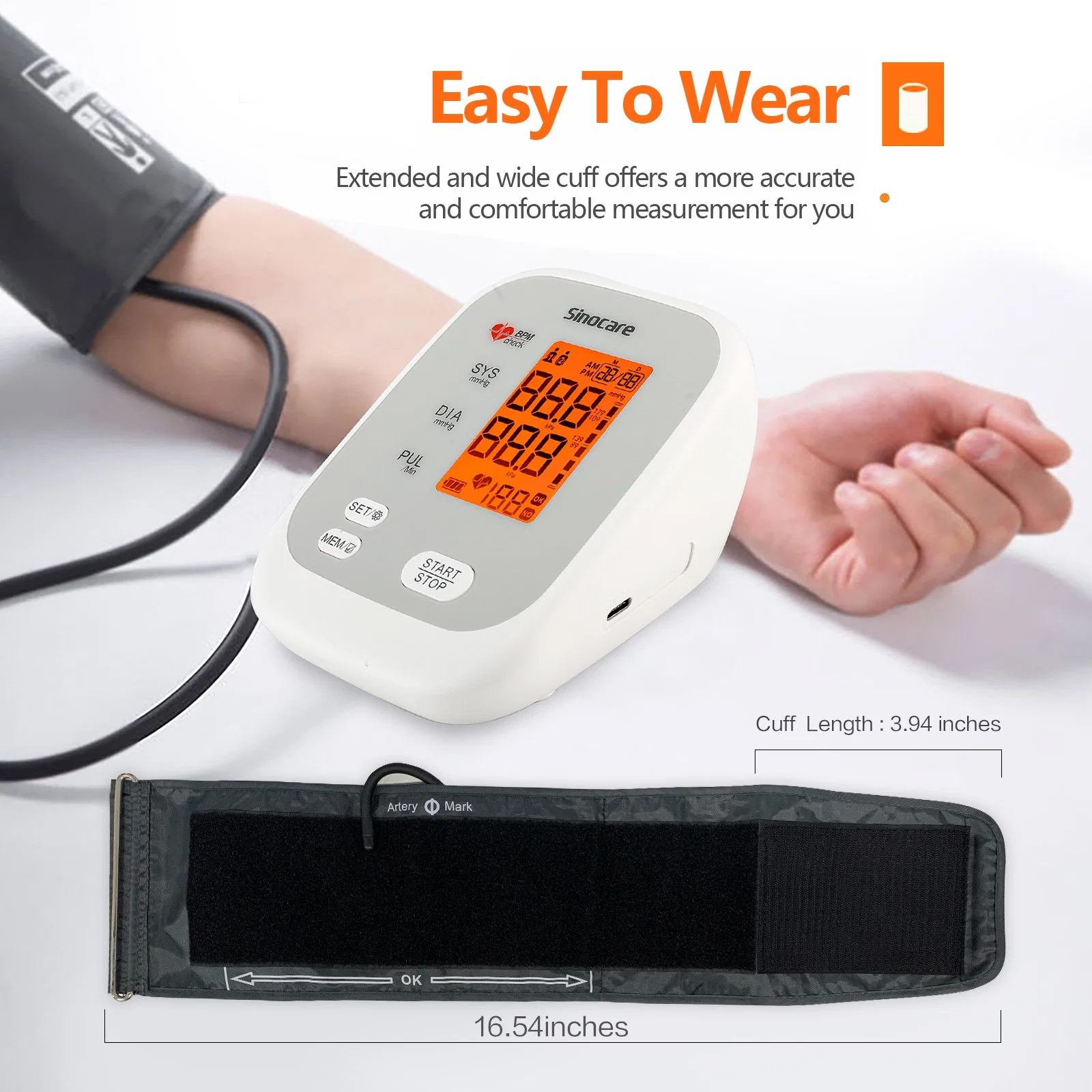 Sinocare Health Care Products OEM Digital Sphygomanomometer Medical ARM Digital 24 ساعة [بلوود برسّور] مدربة [بب] آلة